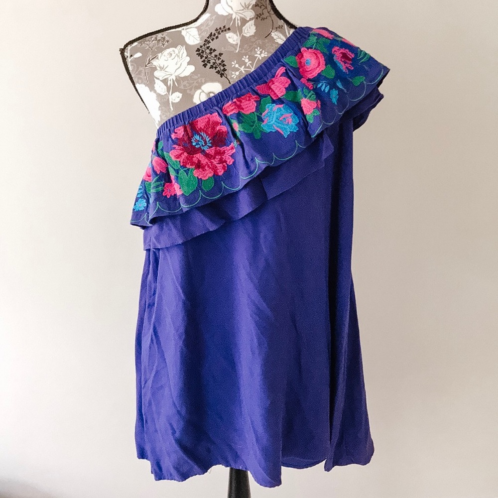 Umgee one shoulder embroidered boho dress size L